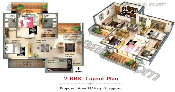 2 BHK 1284 sq ft  | Flat |Kharar | Mohali | Chandigarh| Punjab | Zirakpur| Apnaaghar.com | 9781191177