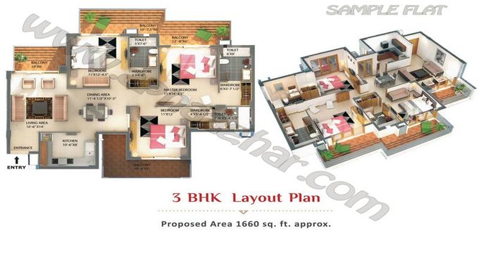 3 BHK 1660 sq ft  | Flat |Kharar | Mohali | Chandigarh| Punjab | Zirakpur| Apnaaghar.com | 9781191177