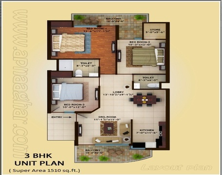 1510 sq ft 3 BHK Independent FF of G+2 | Zirakpur Patiala Highway | Zirakpur | Punjab | Apnaa Ghar